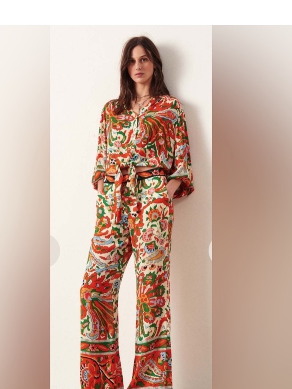 ba&sh Red Multi Floral Wide-Leg Pants & Matching Blouse Set Pants  S Top M